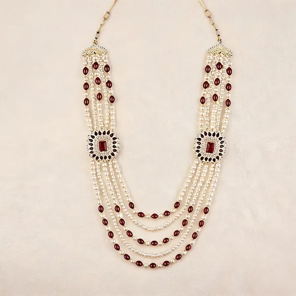 White_And_Maroon_Layered_Necklace_Alloy_For_Unisex_Pack_Of_1