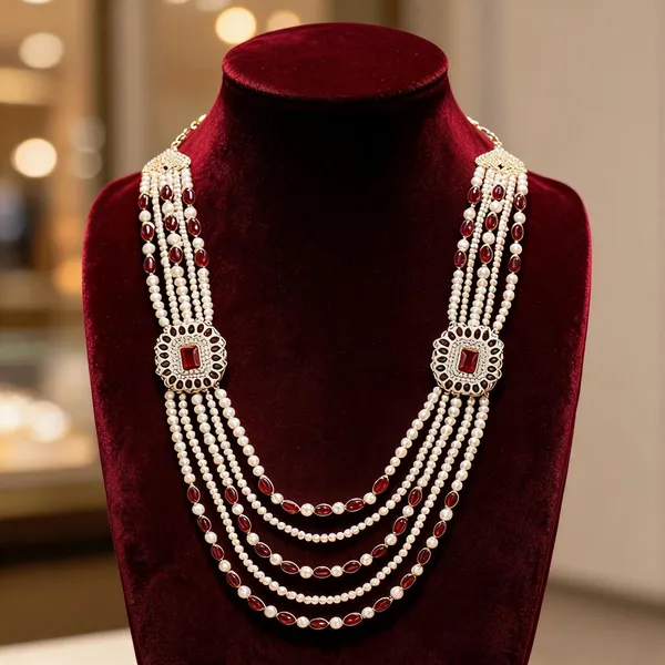 White_And_Maroon_Layered_Necklace_Alloy_For_Unisex_Pack_Of_1