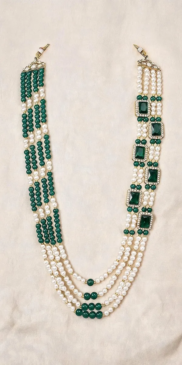 Green_And_White_Layered_Necklace_Alloy_For_Unisex_Pack_Of_1