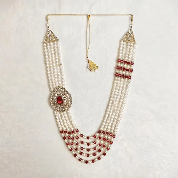 White_And_Maroon_Layered_Necklace_Alloy_For_Unisex_Pack_Of_1