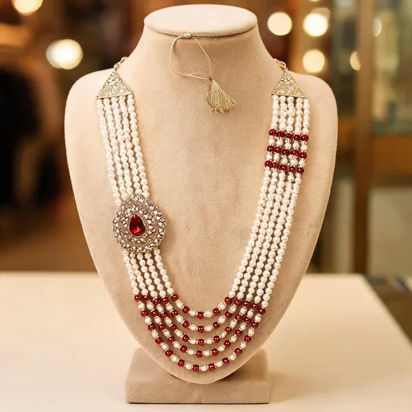 White_And_Maroon_Layered_Necklace_Alloy_For_Unisex_Pack_Of_1