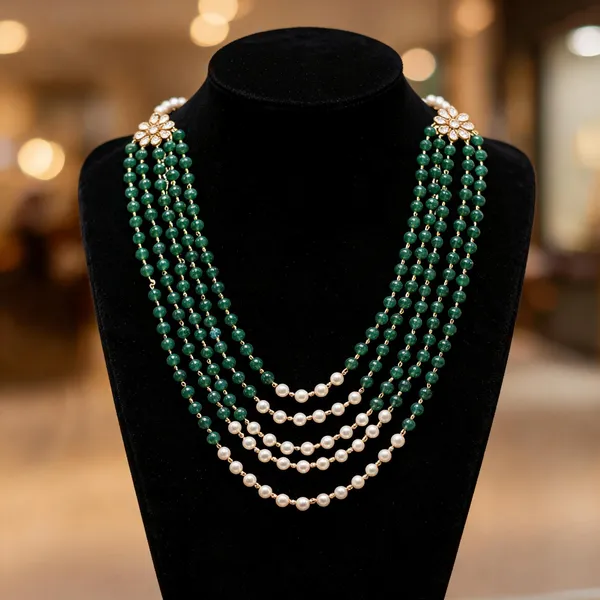 Green_And_White_Layered_Necklace_Alloy_For_Unisex_Pack_Of_1