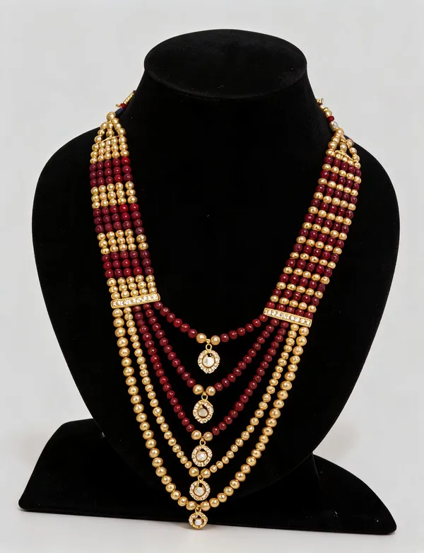 Green_And_Maroon_Layered_Necklace_Alloy_For_Unisex_Pack_Of_1