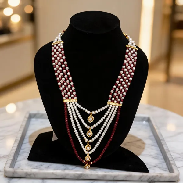 White_And_Maroon_Layered_Necklace_Alloy_For_Unisex_Pack_Of_1