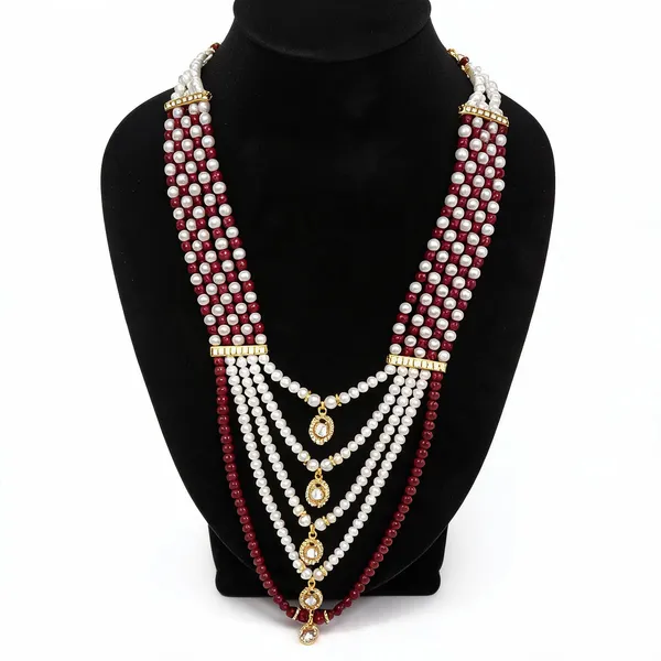 White_And_Maroon_Layered_Necklace_Alloy_For_Unisex_Pack_Of_1