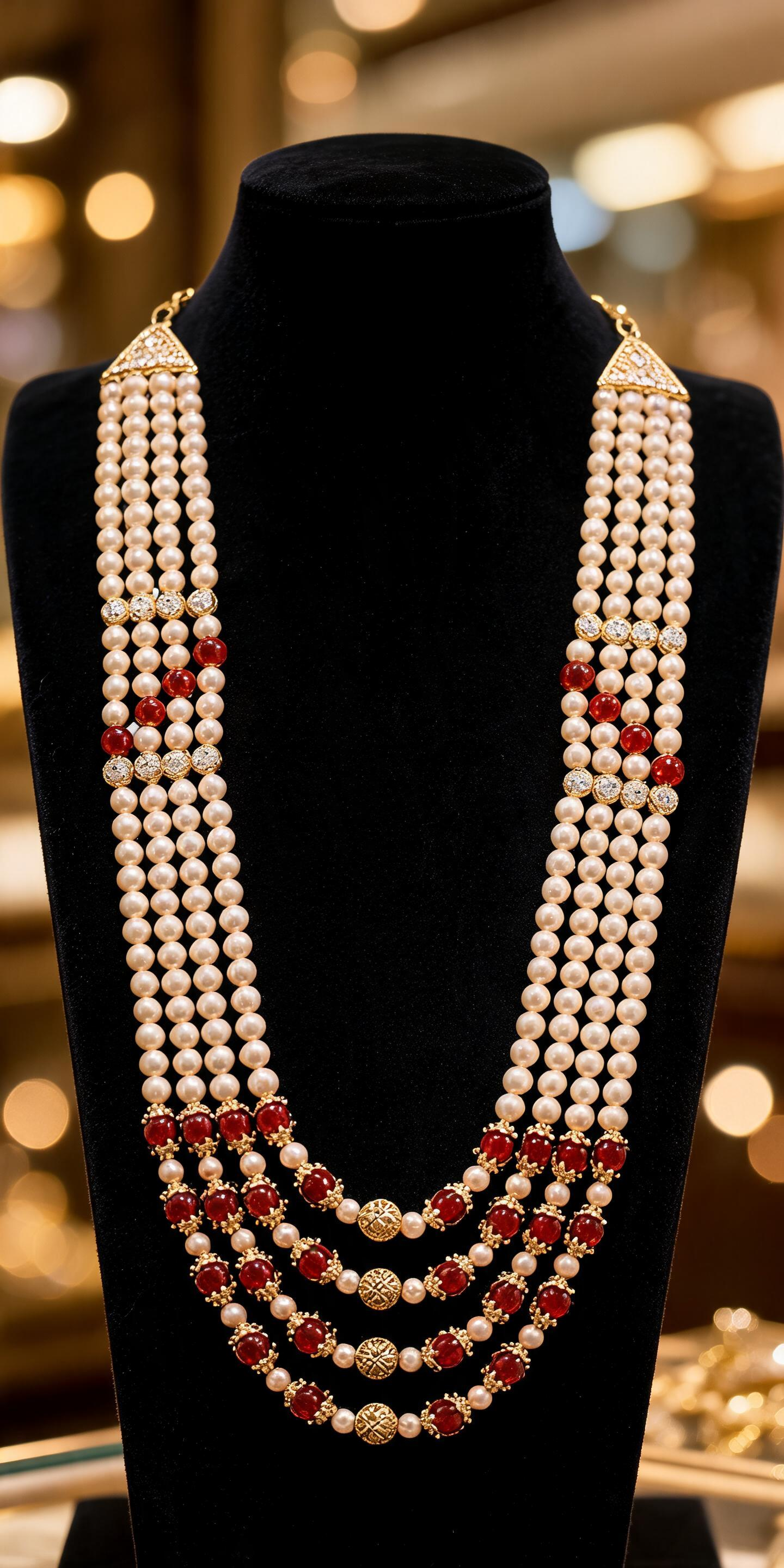 White_And_Red_Layered_Necklace_Alloy_For_Men_Pack_Of_1