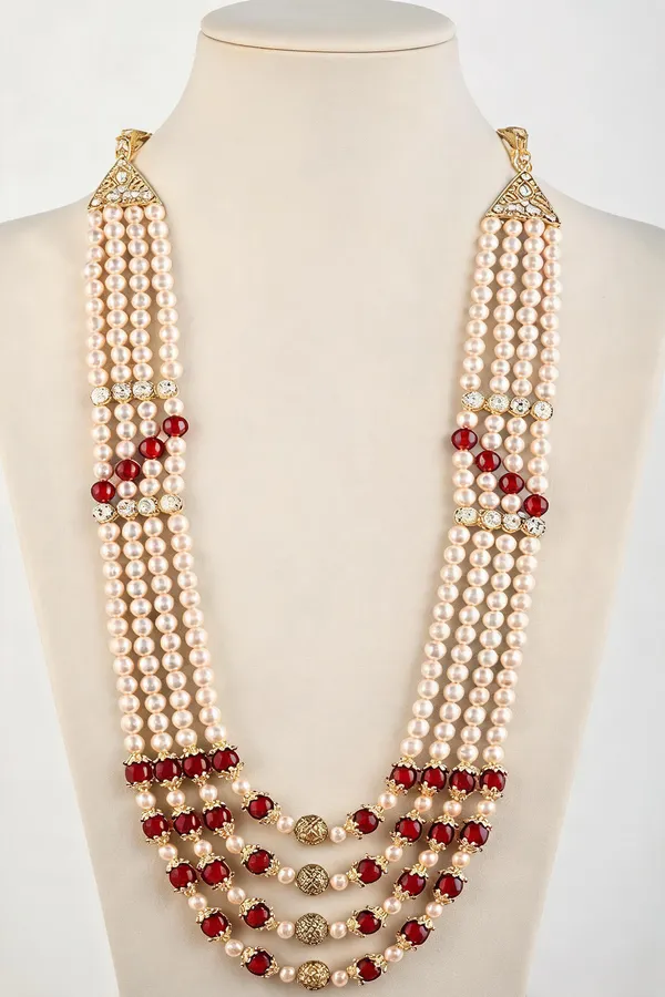 White_And_Red_Layered_Necklace_Alloy_For_Men_Pack_Of_1