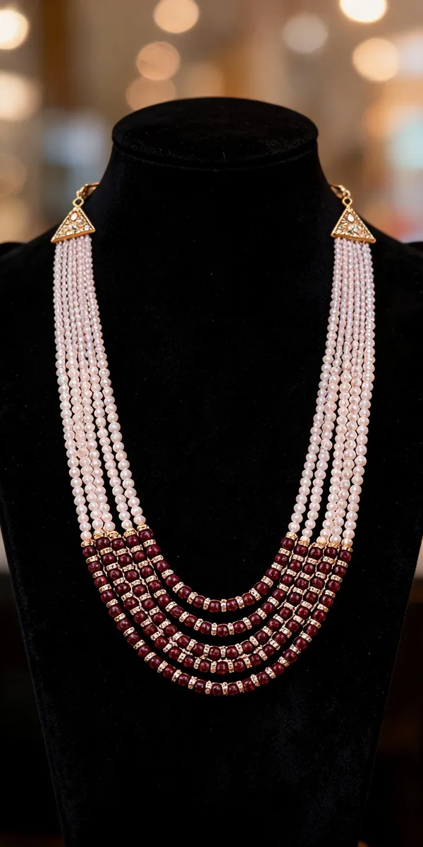Maroon_And_White_Layered_Necklace_Alloy_For_Men_Pack_Of_1