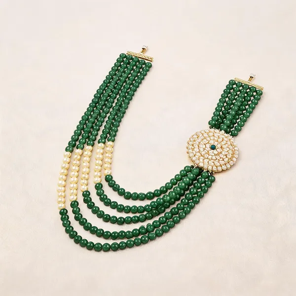 Green_And_White_Necklace_Alloy_For_Unisex_Pack_Of_1