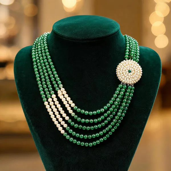 Green_And_White_Necklace_Alloy_For_Unisex_Pack_Of_1