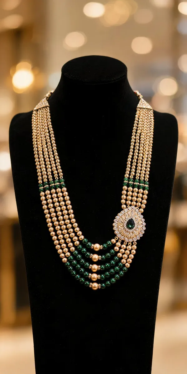 Green_And_Gold_Layered_Necklace_Alloy_For_Unisex_Pack_Of_1