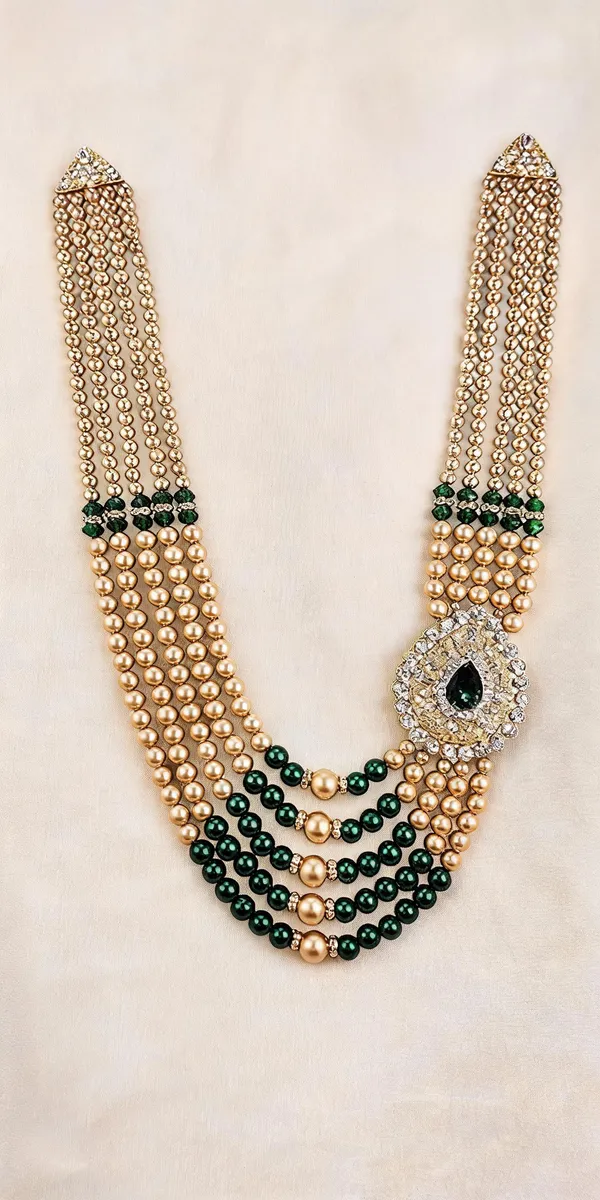 Green_And_Gold_Layered_Necklace_Alloy_For_Unisex_Pack_Of_1