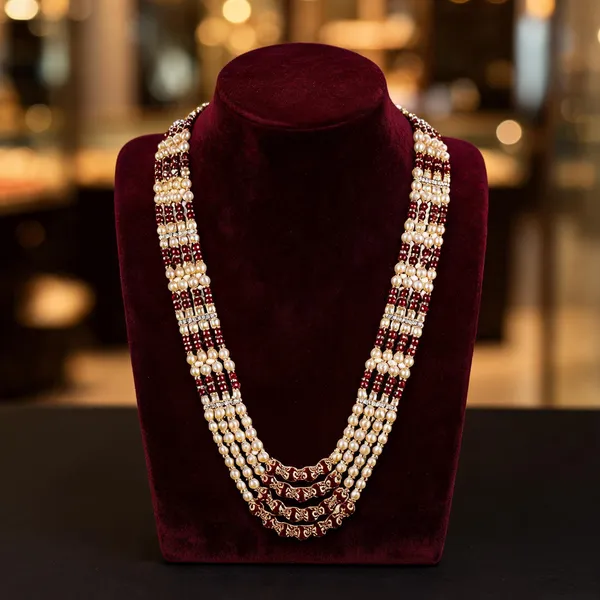 Maroon_And_White_Layered_Necklace_Alloy_For_Unisex_Pack_Of_1