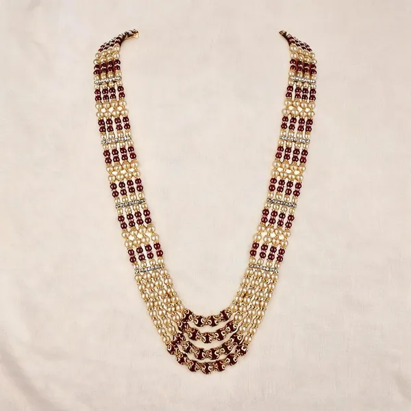 Maroon_And_White_Layered_Necklace_Alloy_For_Unisex_Pack_Of_1