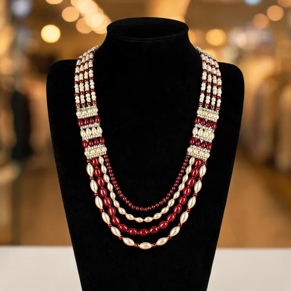 Maroon_And_Gold_Layered_Necklace_Alloy_For_Unisex_Pack_Of_1