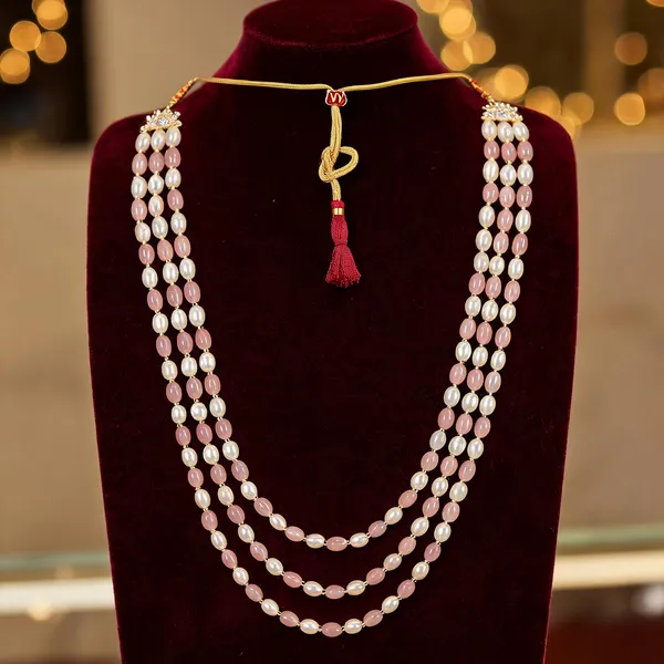 White_And_Pink_Layered_Necklace_Alloy_For_Unisex_Pack_Of_1