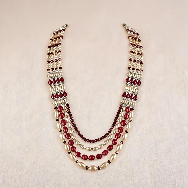Maroon_And_White_Layered_Necklace_Alloy_For_Unisex_Pack_Of_1