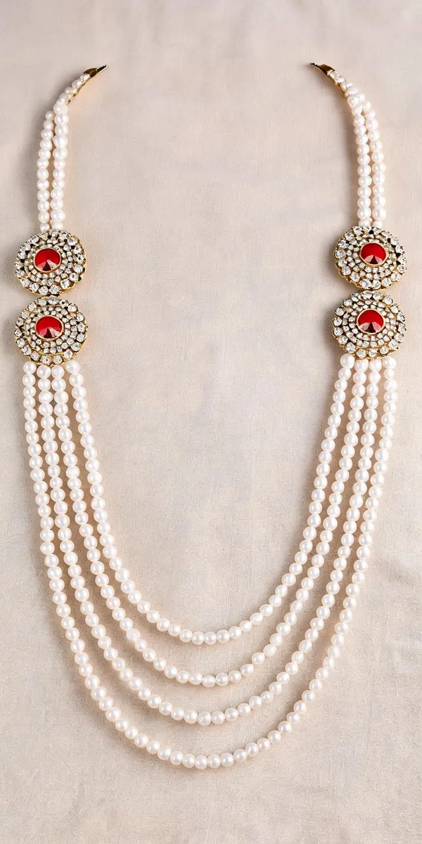 Maroon_And_White_Layered_Necklace_Alloy_For_Unisex_Pack_Of_1