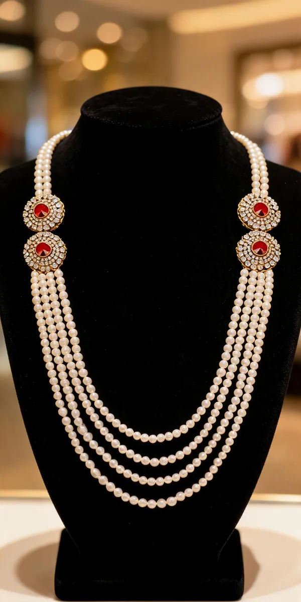 Maroon_And_White_Layered_Necklace_Alloy_For_Unisex_Pack_Of_1