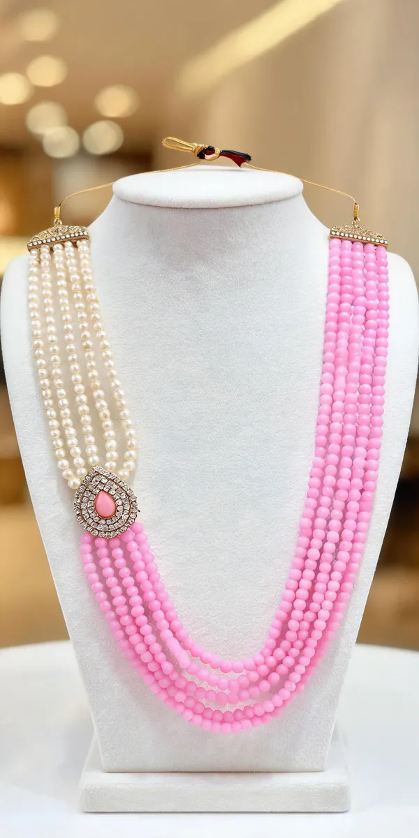 White_And_Pink_Layered_Necklace_Alloy_For_Unisex_Pack_Of_1