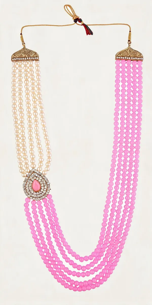 White_And_Pink_Layered_Necklace_Alloy_For_Unisex_Pack_Of_1