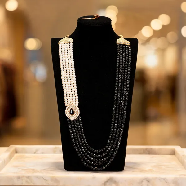 White_And_Black_Layered_Necklace_Alloy_For_Unisex_Pack_Of_1