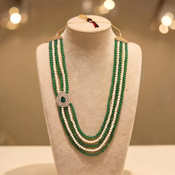 Green_And_White_Layered_Necklace_Alloy_For_Unisex_Pack_Of_1