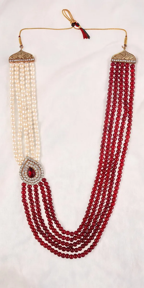 Maroon_And_White_Layered_Necklace_Alloy_For_Unisex_Pack_Of_1