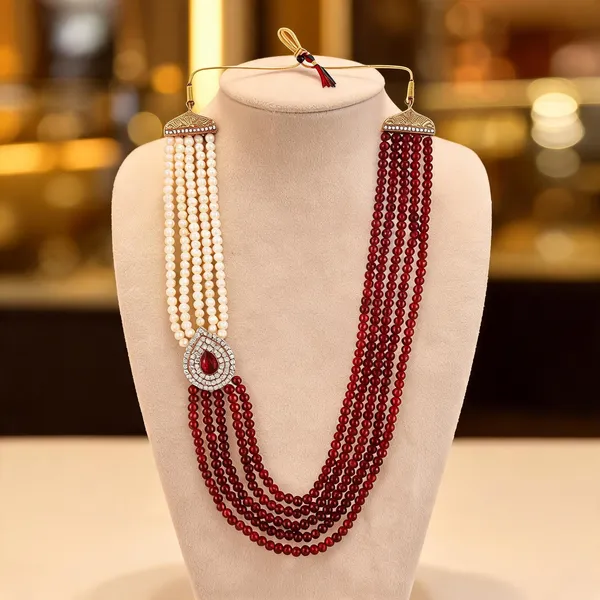 Maroon_And_White_Layered_Necklace_Alloy_For_Unisex_Pack_Of_1