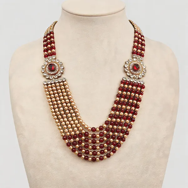 Maroon_And_Gold_Layered_Necklace_Alloy_For_Unisex_Pack_Of_1