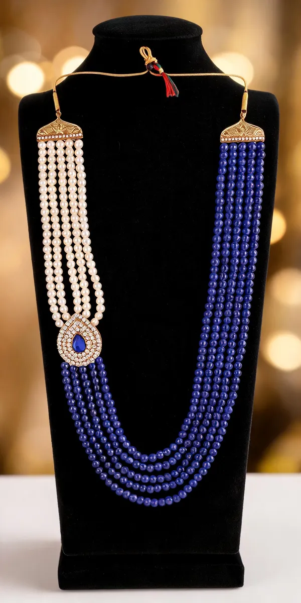 White_And_Blue_Layered_Necklace_Alloy_For_Unisex_Pack_Of_1