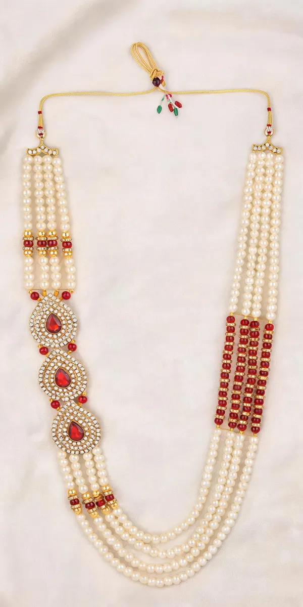 Maroon_And_White_Layered_Necklace_Alloy_For_Unisex_Pack_Of_1