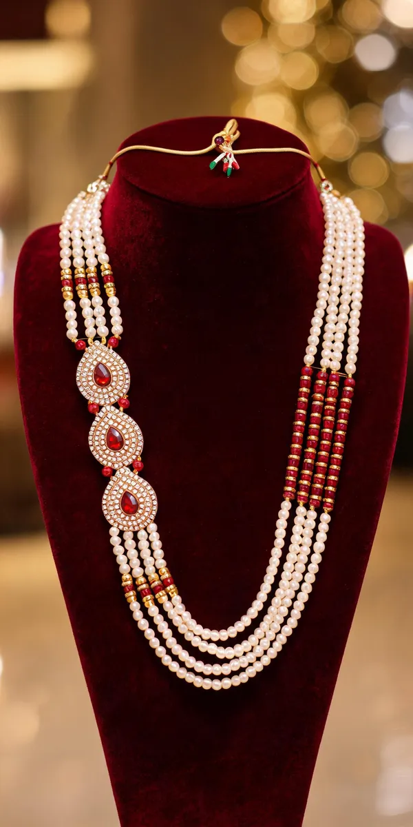 Maroon_And_White_Layered_Necklace_Alloy_For_Unisex_Pack_Of_1