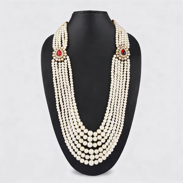 White_And_Maroon_Layered_Necklace_Alloy_For_Unisex_Pack_Of_1