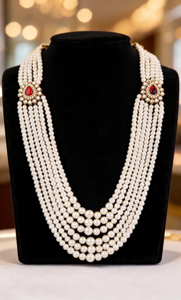 White_And_Maroon_Layered_Necklace_Alloy_For_Unisex_Pack_Of_1