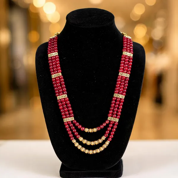 Maroon_And_Gold_Layered_Necklace_Alloy_For_Unisex_Pack_Of_1