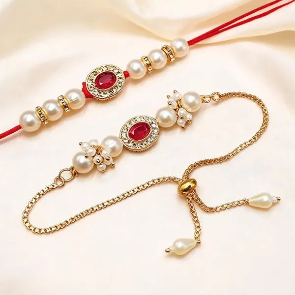 Red_And_White_Rakhi,_Bracelet_Alloy_For_Brother_And_Sister-In-Law_Pack_Of_2