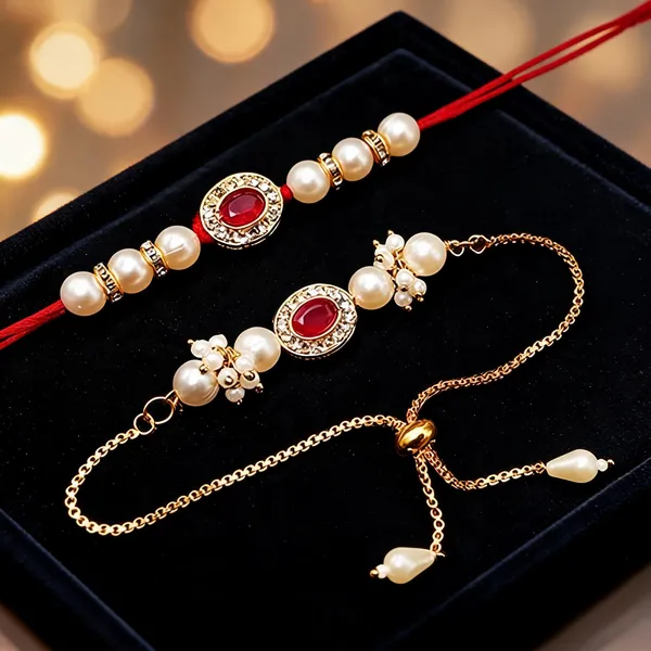 Red_And_White_Rakhi,_Bracelet_Alloy_For_Brother_And_Sister-In-Law_Pack_Of_2