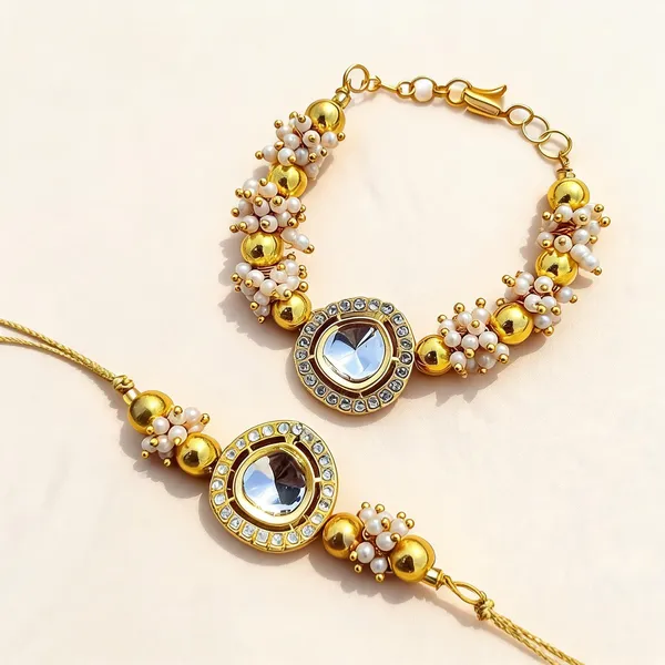 Golden_And_White_Rakhi,_Bracelet_Alloy_For_Brother_And_Sister-In-Law_Pack_Of_2