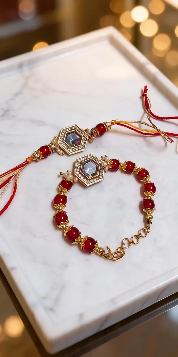 Maroon_And_Golden_Rakhi,_Bracelet,_Chawal_Roli_Pack_Alloy_For_Brother_And_Sister-In-Law_Pack_Of_2