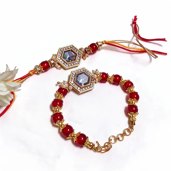 Maroon_And_Golden_Rakhi,_Bracelet,_Chawal_Roli_Pack_Alloy_For_Brother_And_Sister-In-Law_Pack_Of_2
