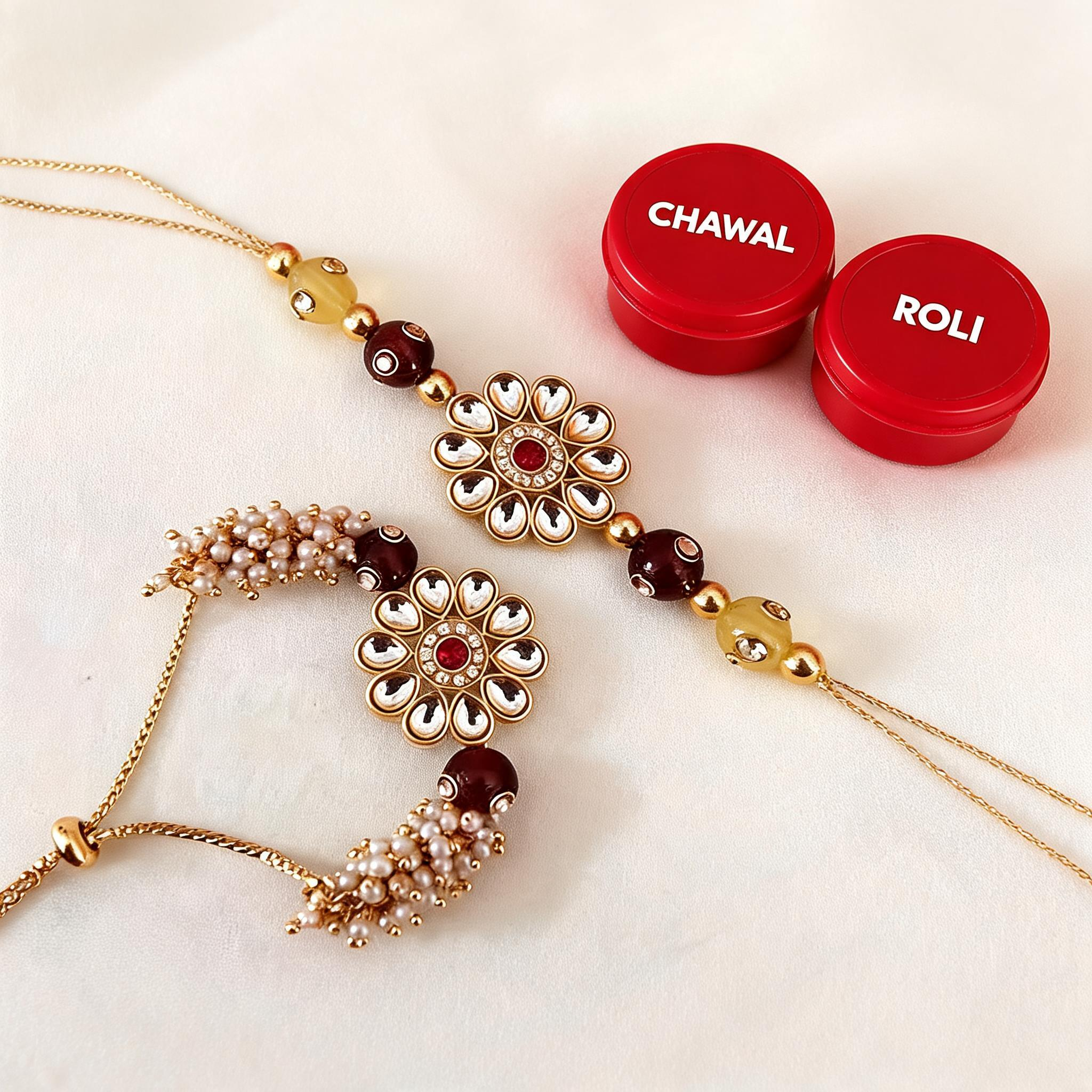 Maroon_And_Yellow_Rakhi,_Lumba,_Bracelet,_Bluetooth_Rakhi,_Chawal_Roli_Pack_Alloy_For_Brother_And_Sister-In-Law_Pack_Of_2