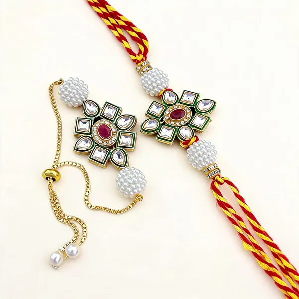 Multicolor_And_White_Rakhi,_Lumba_Alloy_For_Brother_And_Sister-In-Law_Pack_Of_2