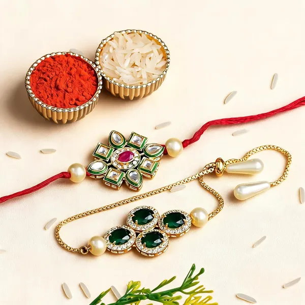 Green_And_Pure_Red_Rakhi,_Bracelet_Alloy_For_Brother_And_Sister-In-Law_Pack_Of_2