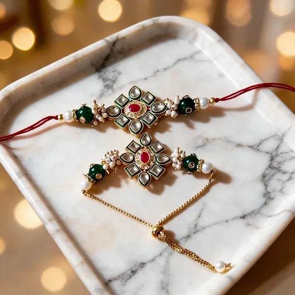 White_And_Green_Rakhi,_Lumba,_Bracelet_Alloy_For_Brother_And_Sister-In-Law_Pack_Of_2