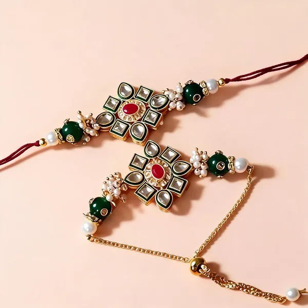 White_And_Green_Rakhi,_Lumba,_Bracelet_Alloy_For_Brother_And_Sister-In-Law_Pack_Of_2