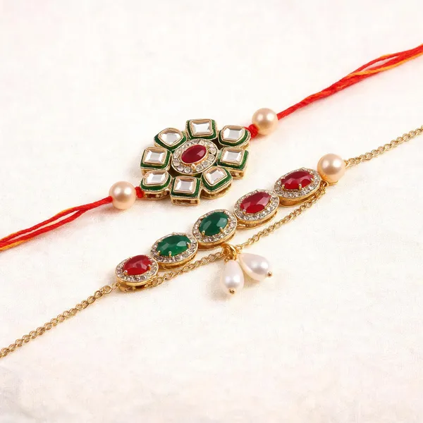 Dark_Green_And_Pure_Red_Rakhi,_Bracelet_Alloy_For_Brother_And_Sister-In-Law_Pack_Of_2