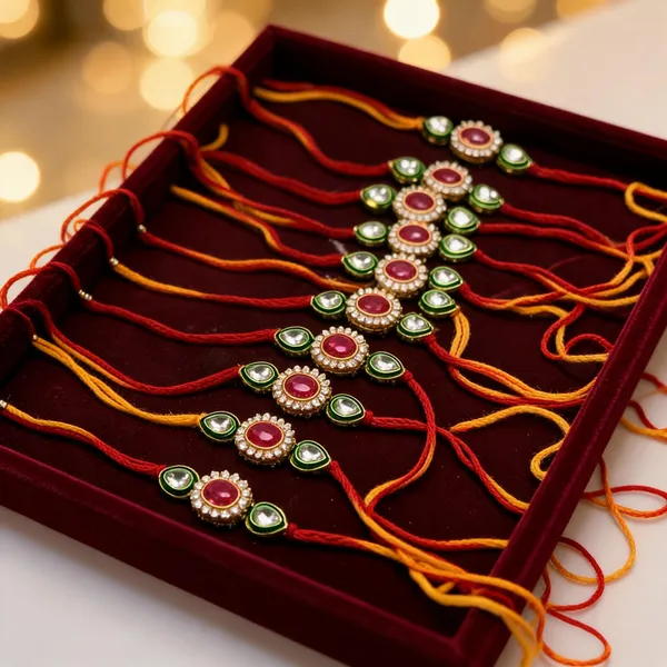 Red_N_Green_Rakhi,_Bracelet_Alloy_For_Brother_And_Sister-In-Law_Pack_Of_2