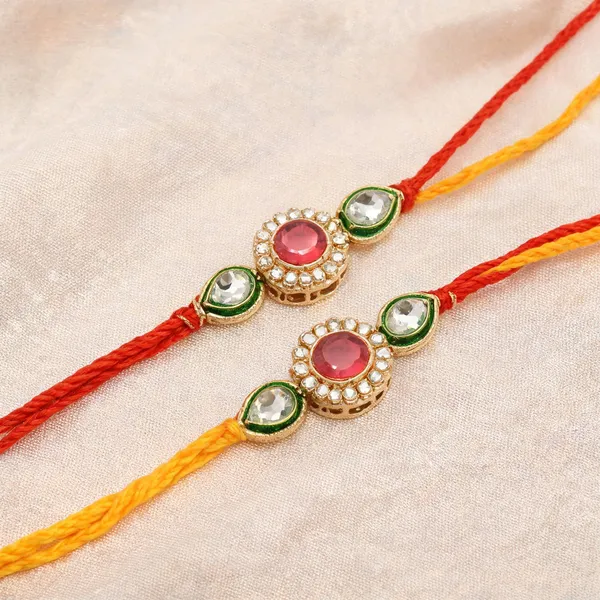 Red_N_Green_Rakhi,_Bracelet_Alloy_For_Brother_And_Sister-In-Law_Pack_Of_2