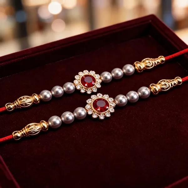 Red_N_Gold_Rakhi,_Bracelet_Alloy_For_Women_And_Men_Pack_Of_2